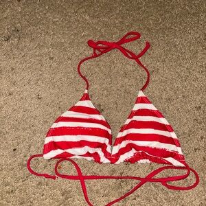 Red and White Striped Bikini Top size XS